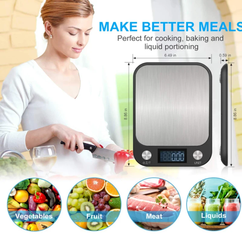 

Digital Multi-function Food Kitchen Scale 5kg/1g Stainless Steel Electronic Scales Lcd Display Digital Scale For Household Black