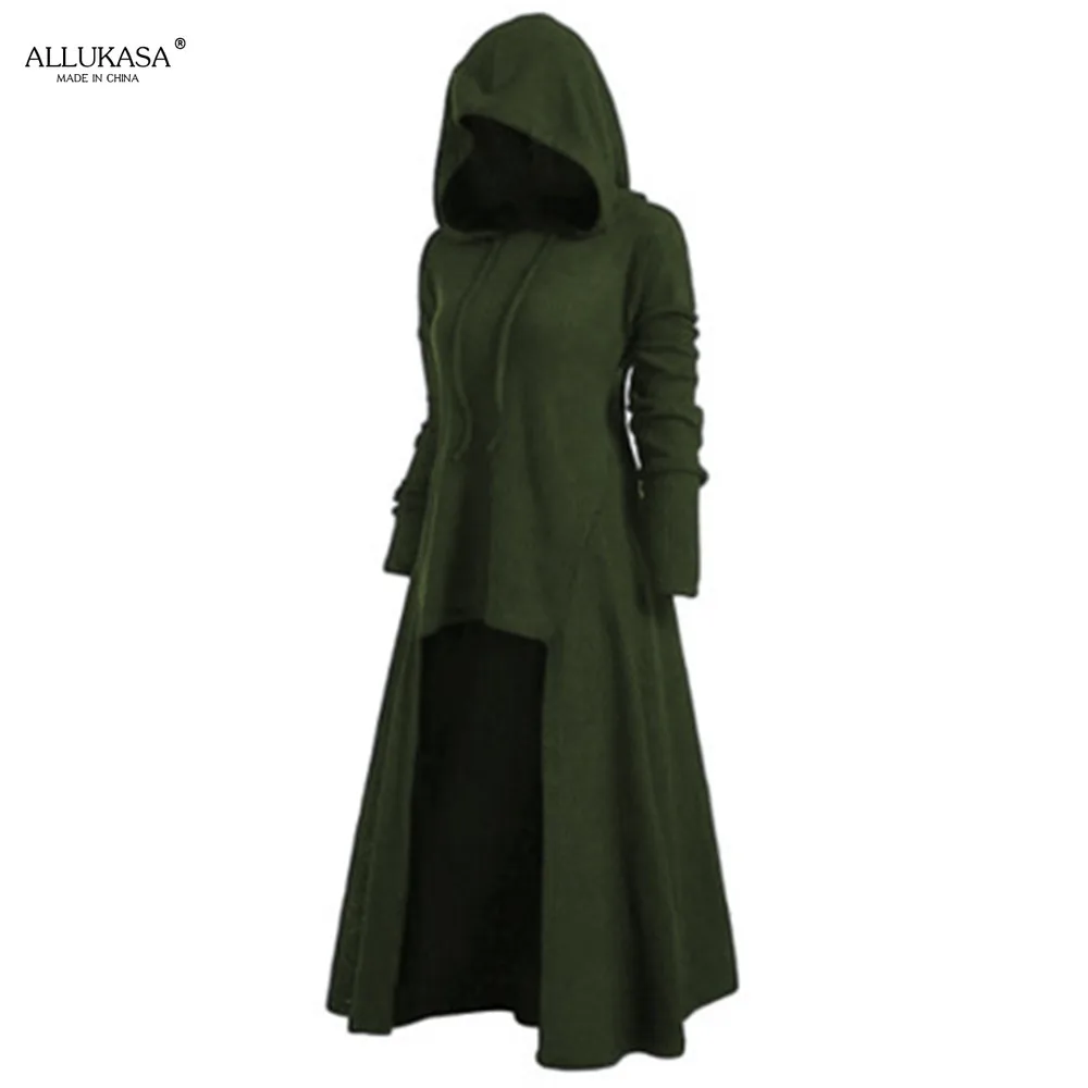 

Allukasa2021 Spring Girl Halloween Theme Gothic Open Cape Wicka Robe Large Size Hooded Casual Loose Elastic Solid Color Dress