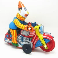 1pcs tin chain hair clown riding motorcycle toys adult nostalgia collection mechanical bicycle wind up toys for children