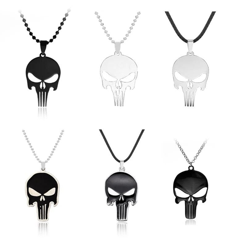 Ожерелье Каратель замок Фрэнка череп глаз кросс-кости армейская серебряная