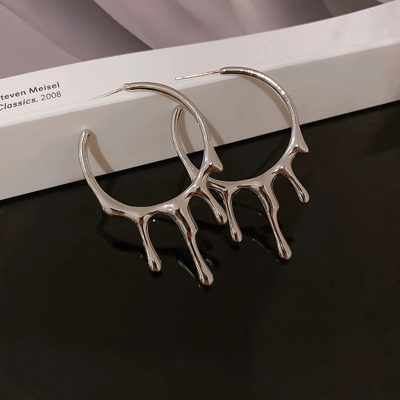 

Fashion Lava Water Drop Earrings Women European and American Metal Geometric Hook Earrings Punk Hip Hop Jewelry Accessories Gift