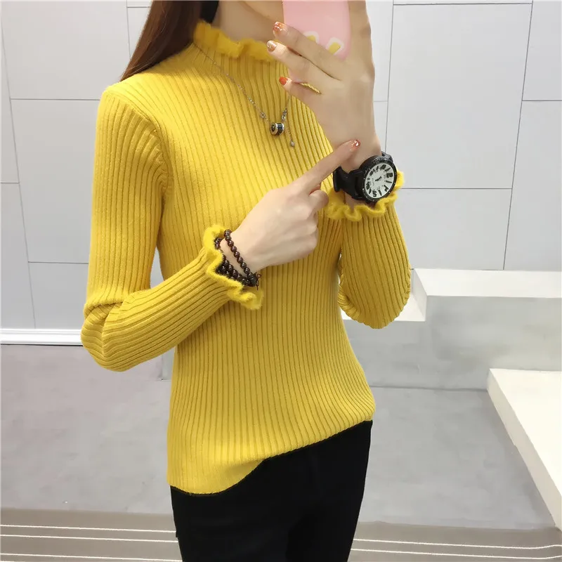 

Свитер-водолазка оверсайз, пуловер, Женский Теплый шикарный женский свободный вязаный черный