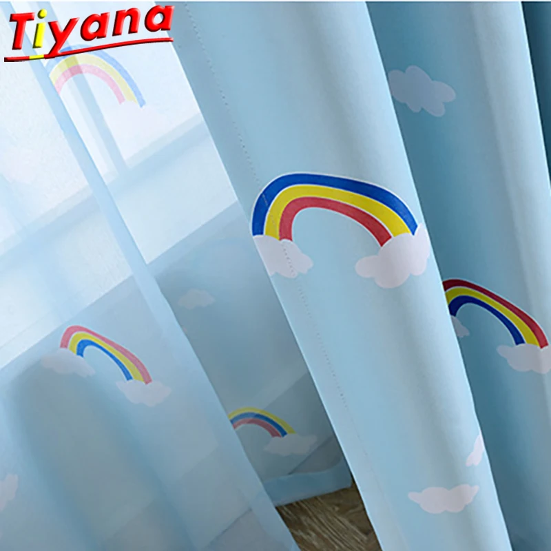 Детские Мультяшные радужные Печатные шторы облака синие затемняющие для