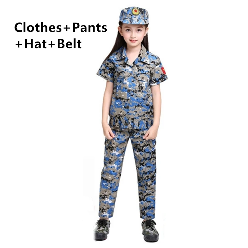 Color6 set Детская военная форма, одежда для скаутинга в армейском стиле, камуфляжная детская одежда для костюмированной вечеринки+ штаны+ шляпа+ пояс, комплект для мальчиков и девочек, праздничные костюмы - Цвет: Color6 set
