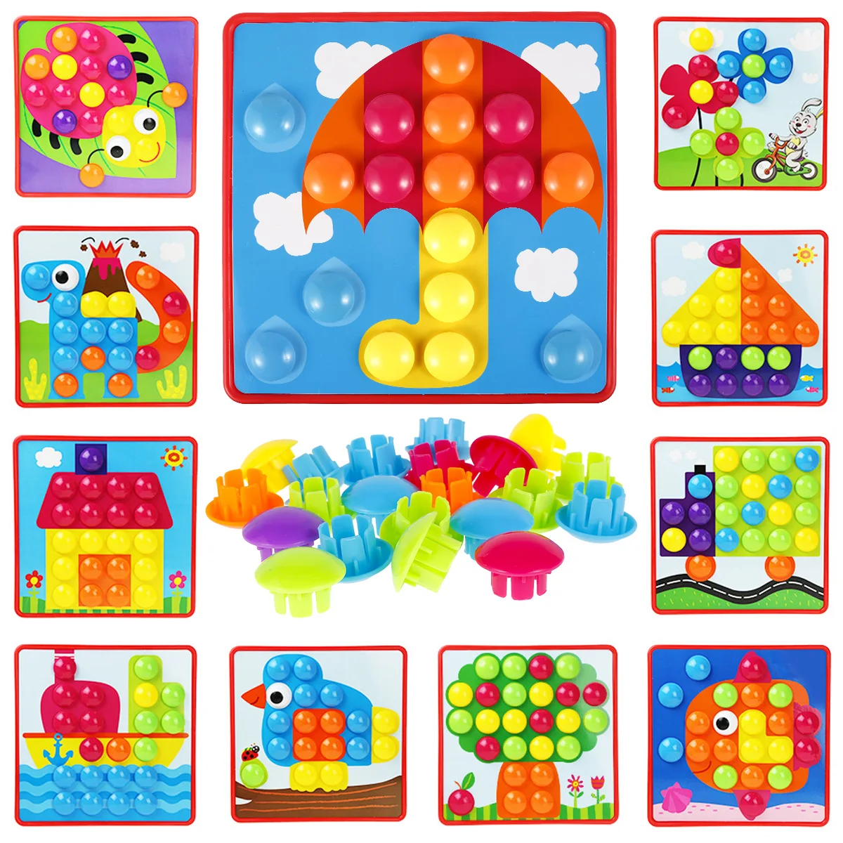 

3D Puzzle Mushroom Nail Puzzle Toy Button Art Assembling Jigsaw Board Geometric Shape Early Educational Toys for Children