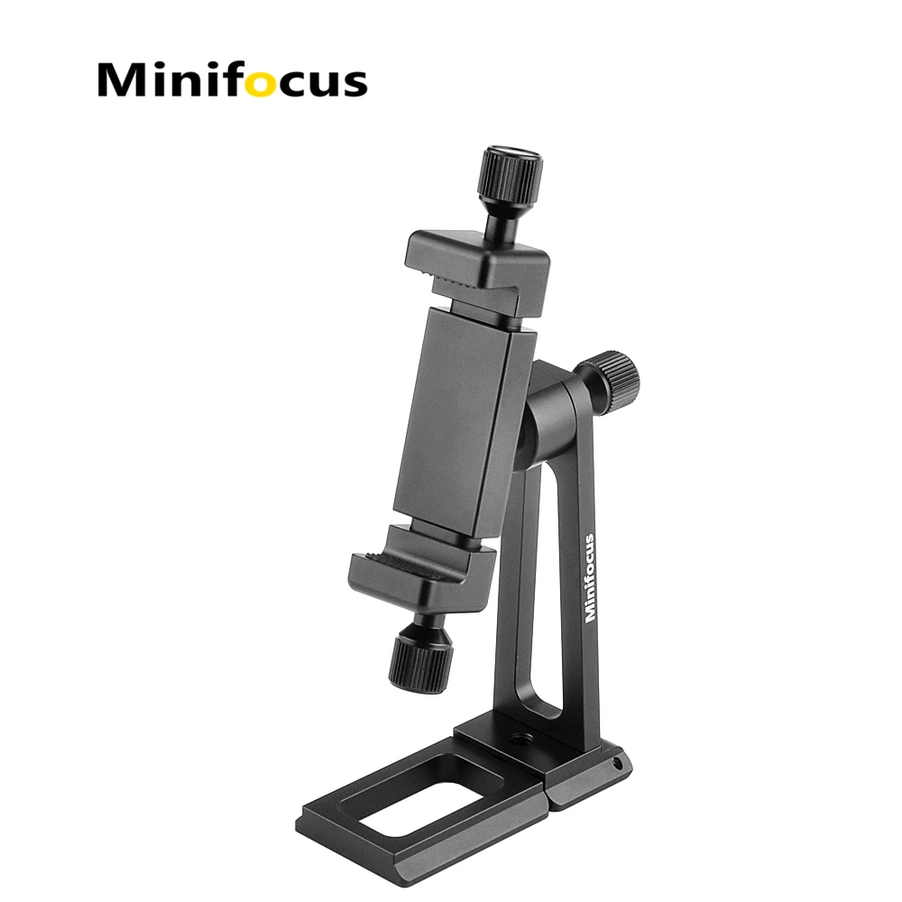 

MINIFOCUS Mobile Phone Clip Tripod Mount Adapter with Arca AS type QR Plate 360 Degree Rotation Smartphone Desktop Stand Metal