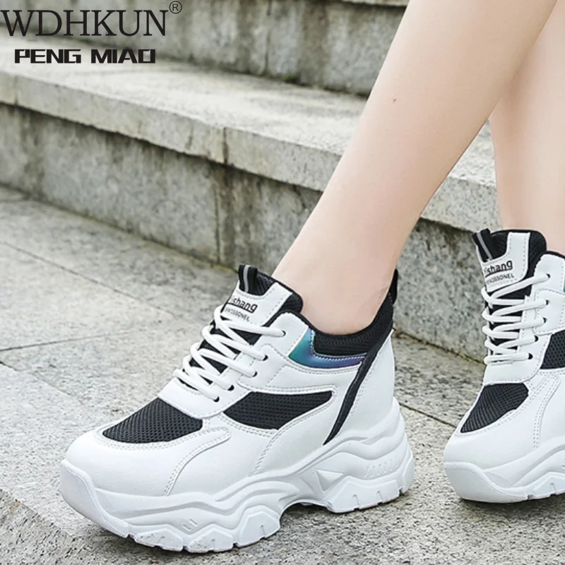 

2021 Retro Women's Sneakers Fashion Platform Shoes Chunky Heel Thick Casual Shoes Woman Leather High Heels Lady Walking Footwear