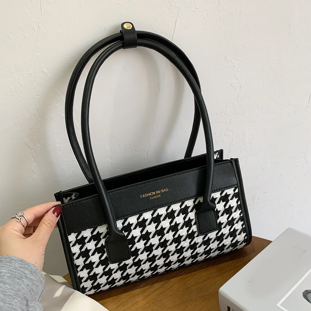 

Fashion Handbag Totes Women PU Leather Plaid Splicing Travel Shoulder Underarm Portable Top-handle Bags
