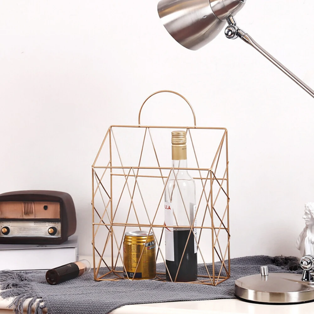 Metal Gold Storage Basket Fashion Nordic Elegant Wall Hanging Portable Net Iron Desk Magazine Newspaper Organizer | Дом и сад
