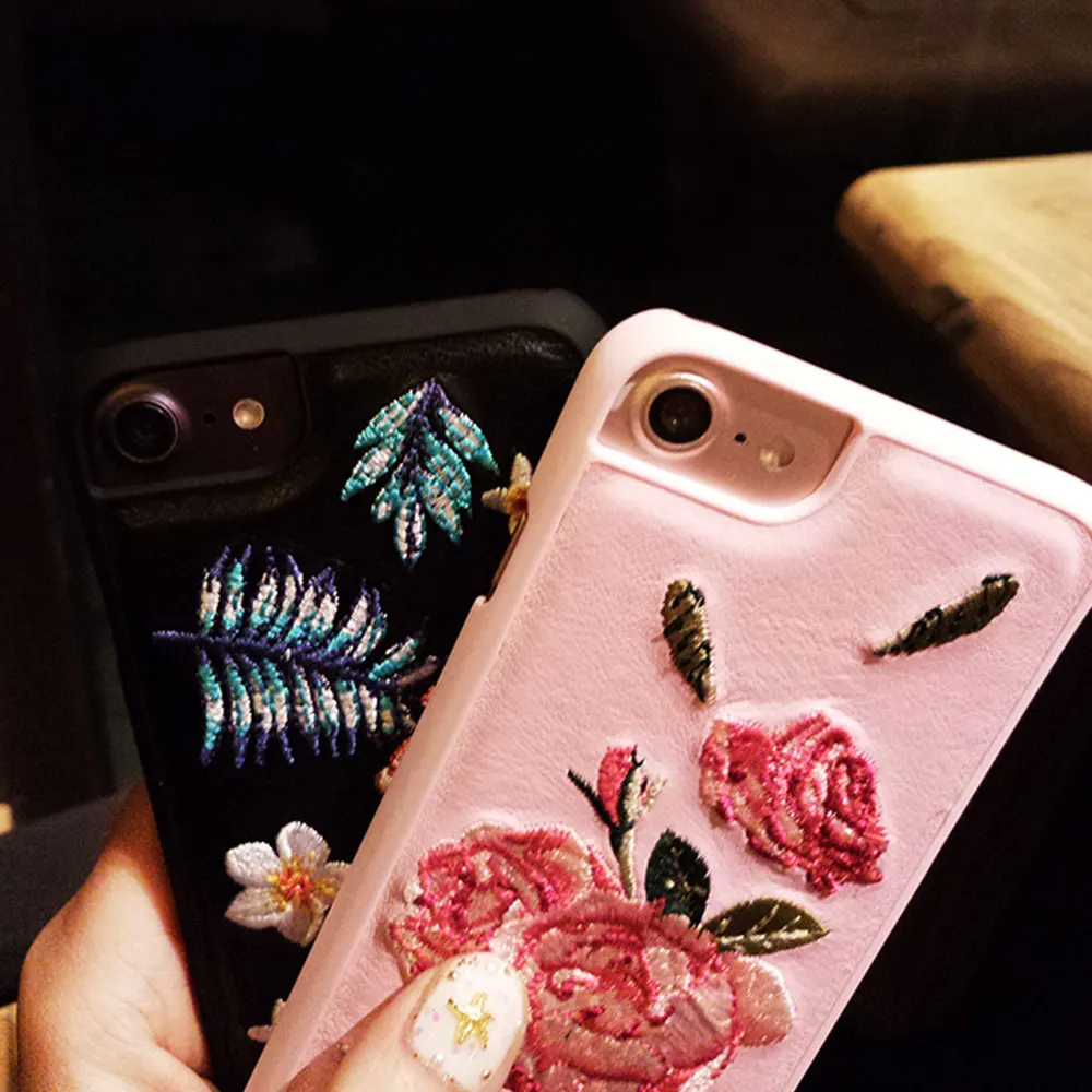 KISSCASE с вышитыми цветами розы чехол для iPhone XS Max Жесткий Чехол 6 6S 7 8 Plus X XR MAX
