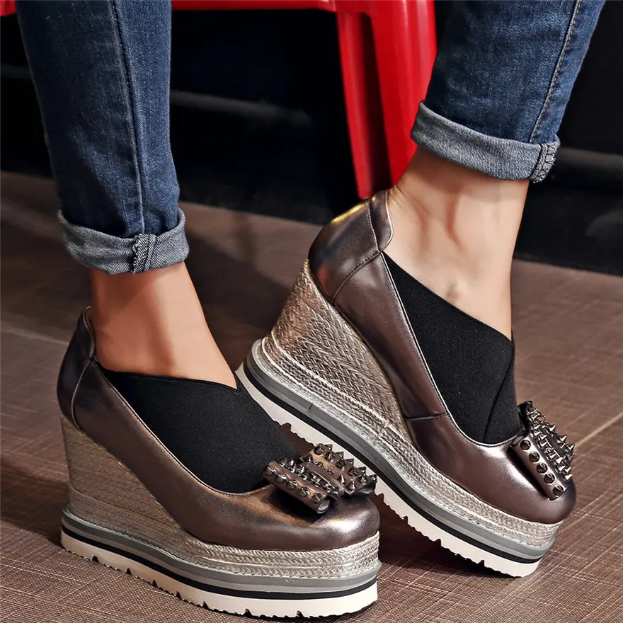 Туфли лодочки женские из коровьей кожи модные кроссовки высокий каблук с шипами