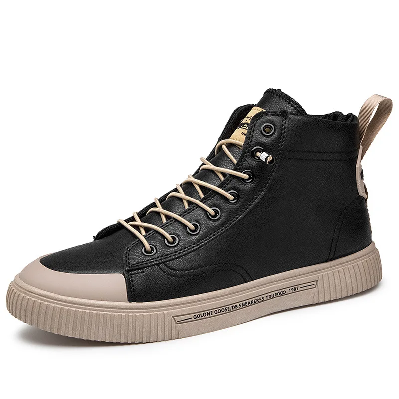 

Autumn Men's High-top Shoes Student Casual Shoes Comfort Fashion Vulcanize Shoes Net Red Leather White Shoes Cloth Shoes