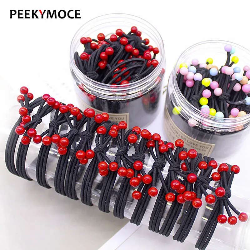 

Резинки для волос, разноцветные красные бусины, эластичные резинки, держатель для волос женский хвостик, аксессуары для волос, 5 шт.