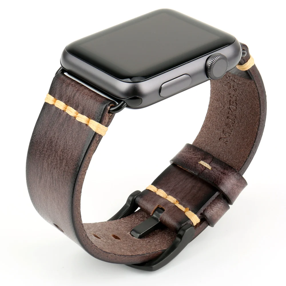 Винтажный кожаный ремешок ручной работы для часов Apple Watch Series 5 4 2 3 iWatch 44 мм 40 мм 42 м 38 мм ремешок для часов