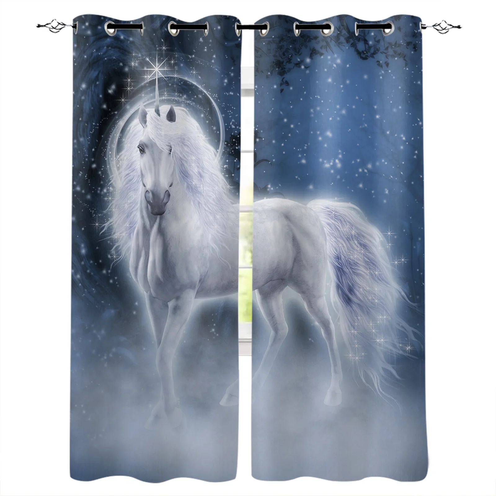 

Декоративные шторы с изображением единорога и звезд
