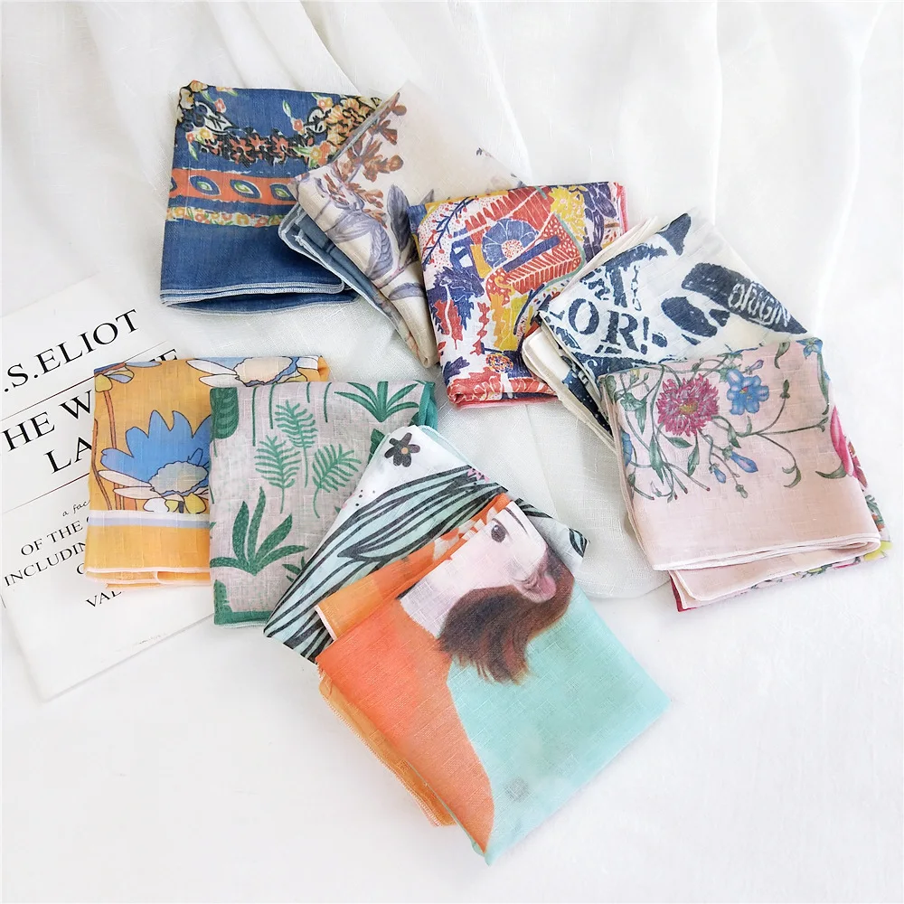 

58 cotton linen small square scarf women's small fresh Korean decorative scarf with small scarf