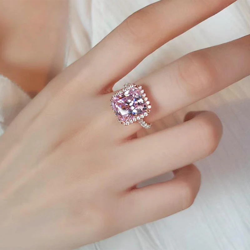 

Platinum Pt950 Real Moissanite 5 Carat Diamond Rings Big Gemstone Exaggerated Square Powder Diamond Fashion Women's Ring Jewelry