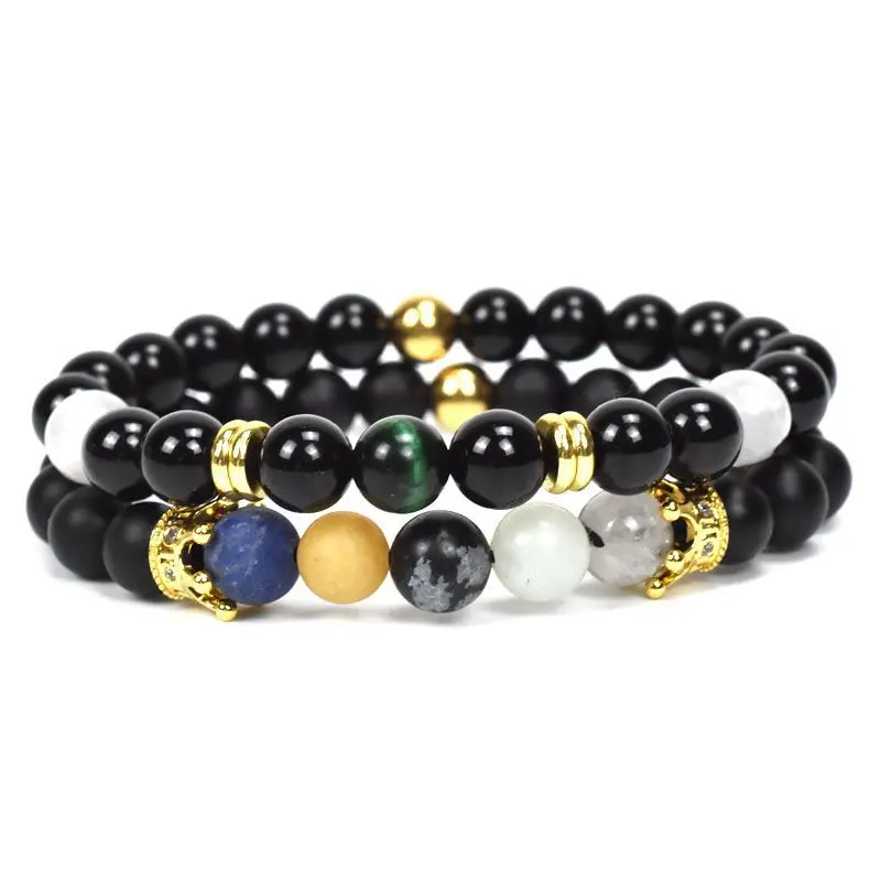 3UMeter 8mm Natural Stone Coloured Crown Bead Tibetan Buddha Bracelet Bracelets Men Jewelry gift Drop Shipping | Украшения и