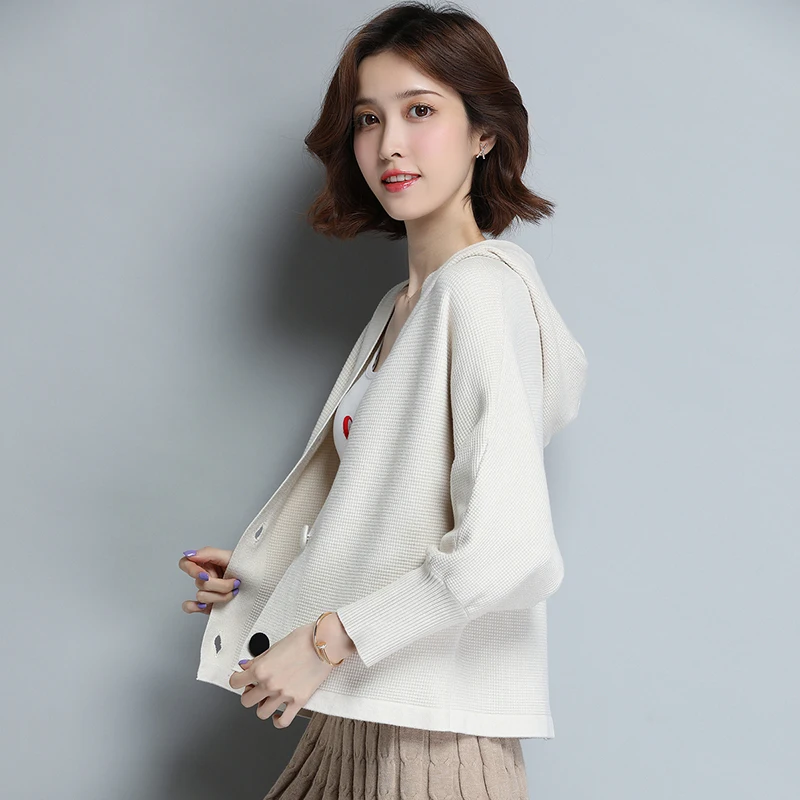 Женский трикотажный кардиган элегантный Однотонный свитер с капюшоном и длинным