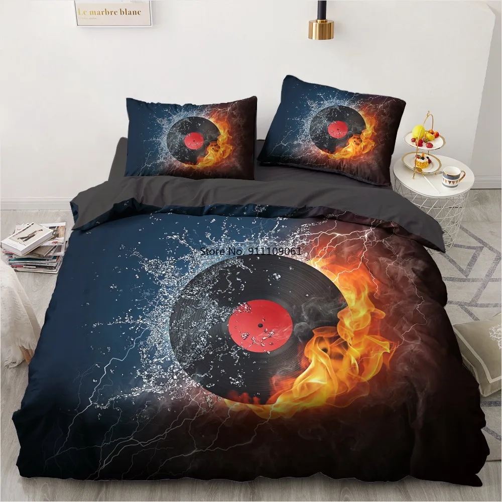 

3D Music Theme Duvet Cover Sets Quilt Covers Pillowcase Comforter Shell Bedclothes Bed LinensKing Queen Full Size Black Guitar