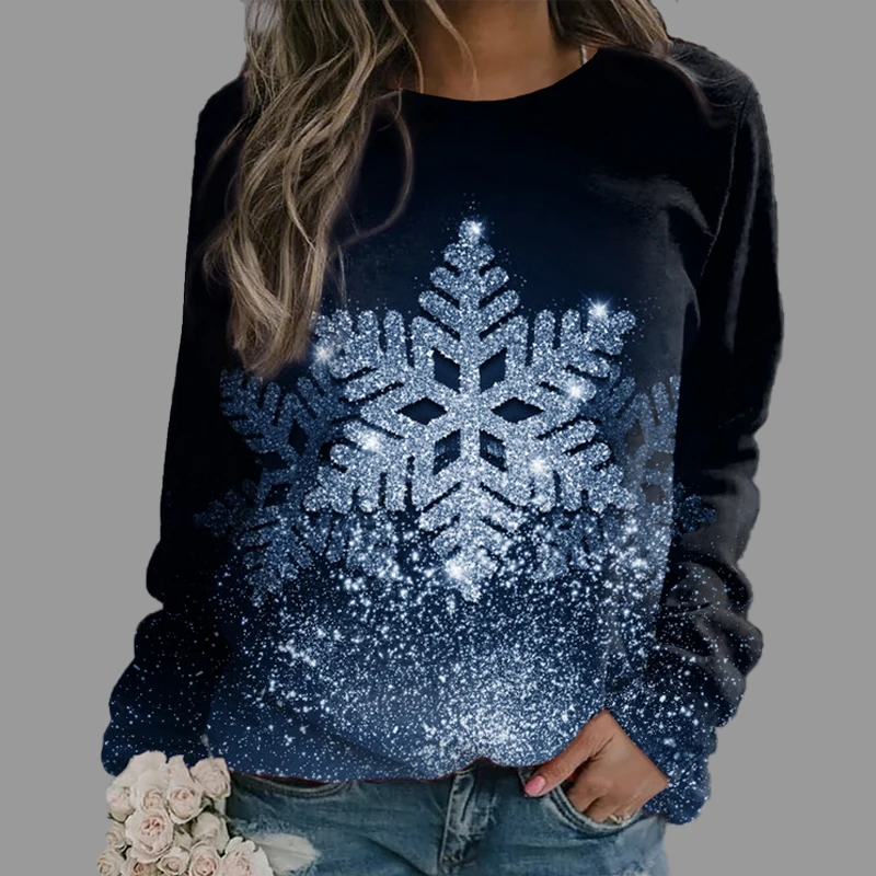 Spring Casual Female Black Clothes All-match Pullovers Snowflake 3d Printing New Trend Women Sweatshirt  Long Sleeve Streetwear