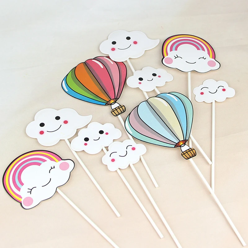 Taoup Cloud Rainbow Unicorn Cake Topper Wedding Horns Unicorn Birthday Party Supplies Cake Flags Baby Shower Decor Boy Favors