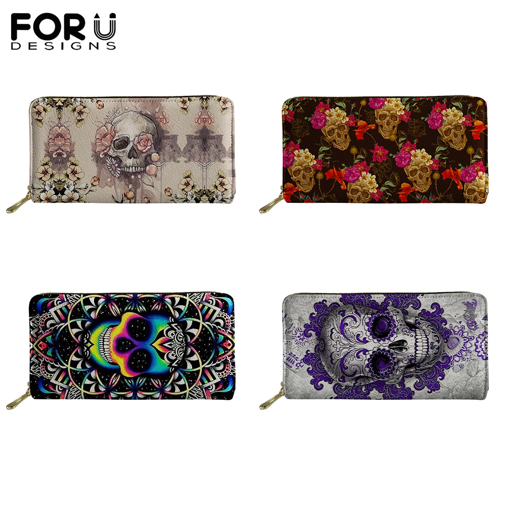 

FORUDESIGNS Pu Women Wallet Gothic Skull With Rose Print Long Leather Female Clutch Purse Money Phone Pocket carteras para mujer