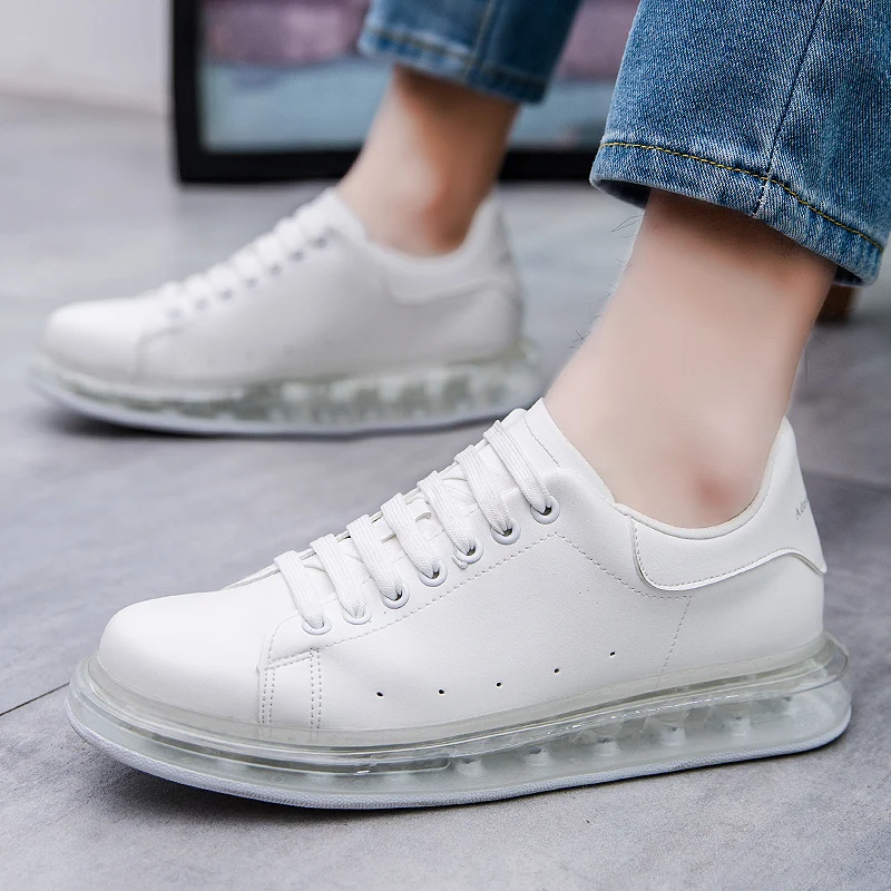 Кроссовки мужские на платформе дышащие кожаные низкие модная повседневная обувь