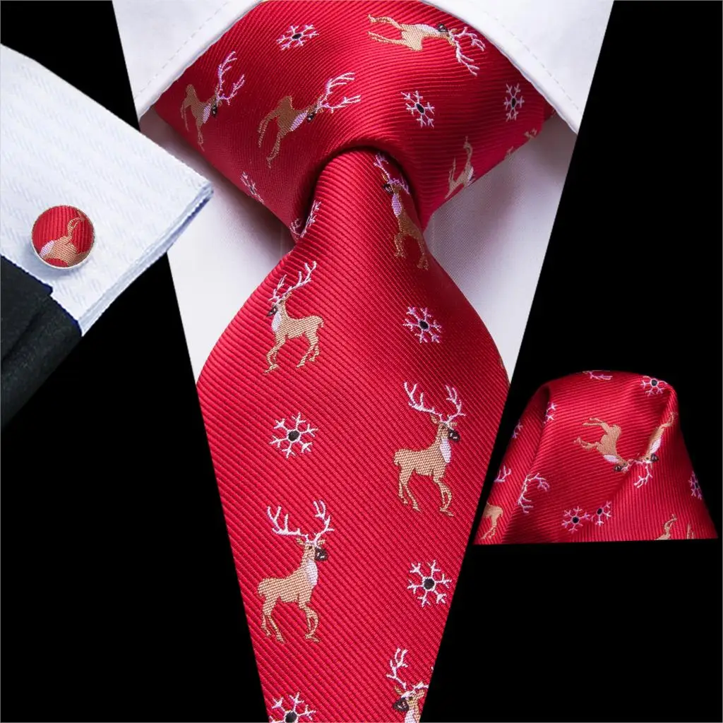 Hi-Tie Красный Рождественский галстук модный дизайн Олень Лось узор галстуки для мужчин шелк высокое качество мужской галстук Hanky запонки набор