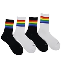 4pcslot harajuku stripe men and women rainbow cotton socks color fashion free independent design high quality