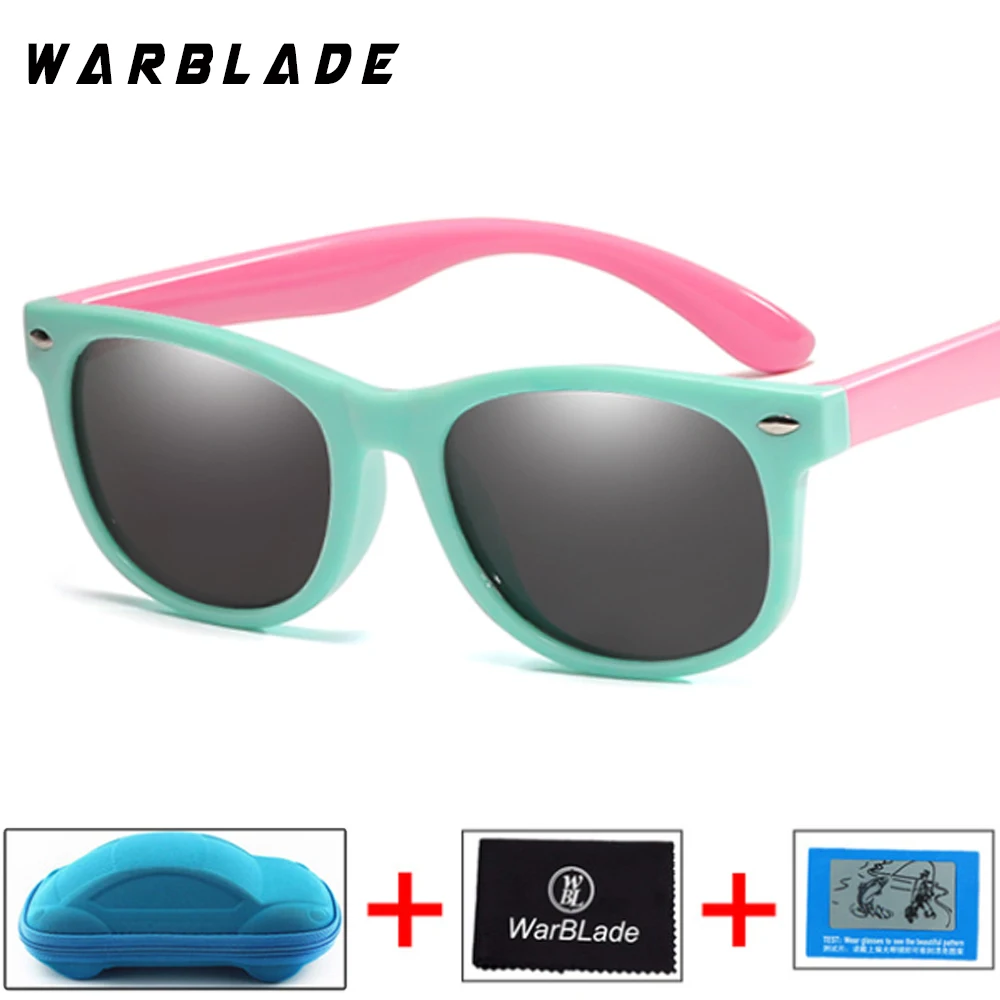 WarBlade Модные Детские поляризованные солнцезащитные очки для мальчиков и девочек, детские солнцезащитные очки TR90, силиконовые защитные очки, детские очки UV400 Oculo - Цвет линз: green pink and box