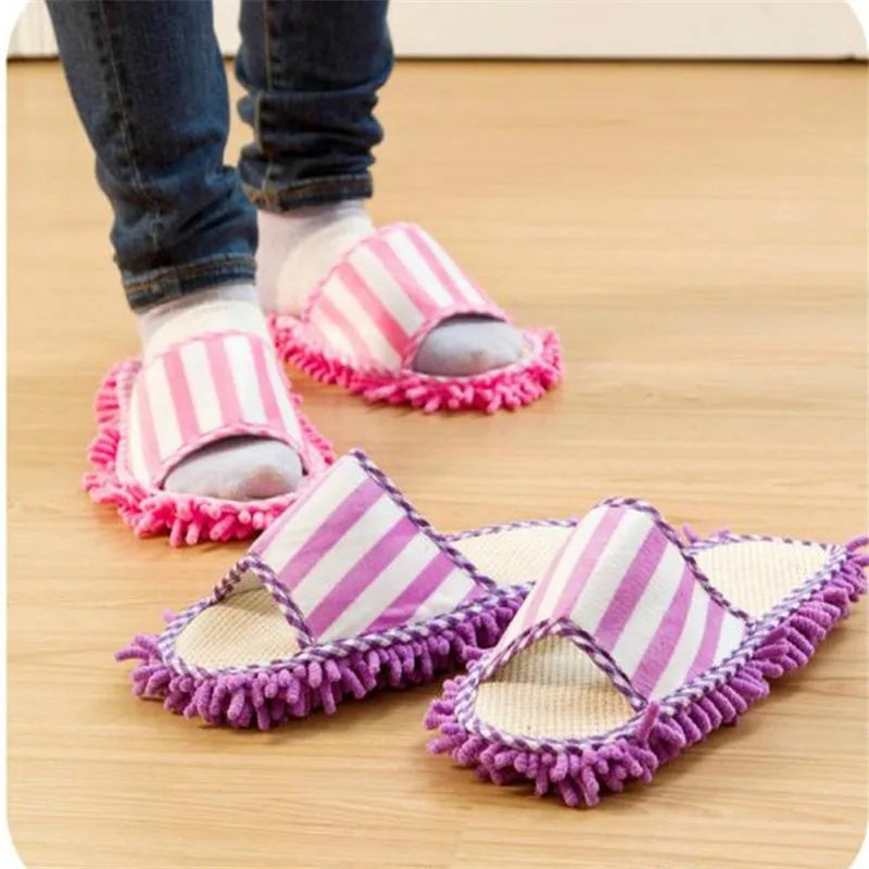 Швабра из кораллового флиса с полосками шениль тапки для пыли ленивого дома