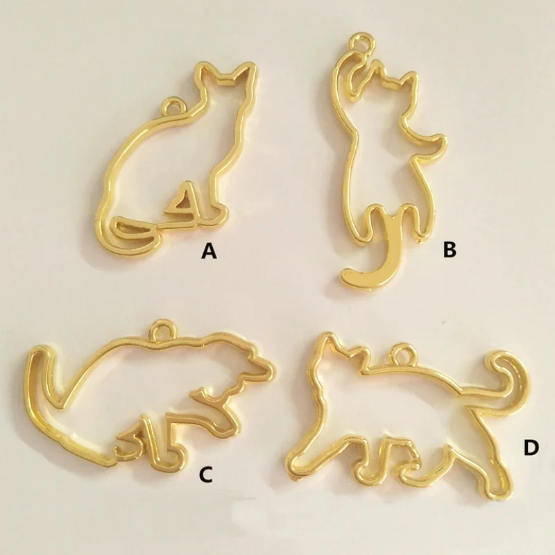 

5pcs Cute Golden Cat Decor Metal Frame Jewelry Fillings Pendant Accessory DIY Charms Handmade Animal UV Resin Open Bezels Craft