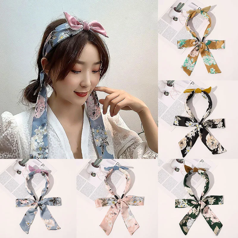 

Long Ribbon Headband Fashion Satin Hairband Girls Hair Accessories Lengthened Bowknot Braided Hair Hoop Big Flower Hair Scarf