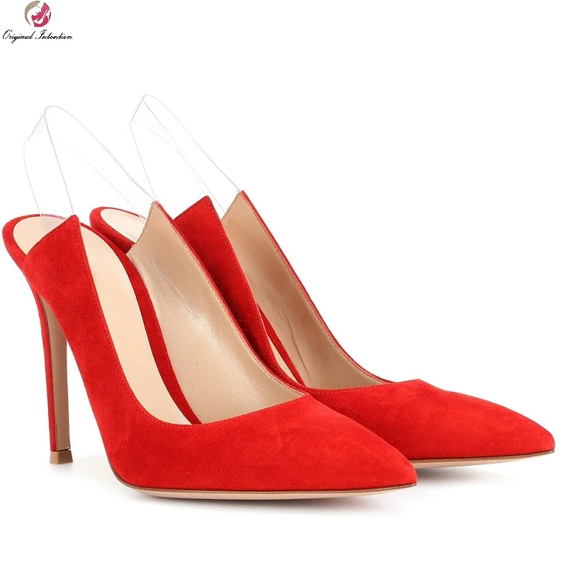 

Women Slingbacks High Heels Pumps Summer Flock Pointed Toe Shallow Thin Heels Pumps Party Wedding Ladies Shoes Plus Size 35-45