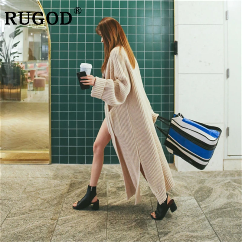 Женский свободный свитер кардиган RUGOD корейский длинный вязаный офисный с