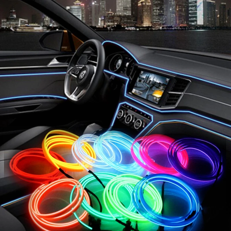 

EL Wire Flash Rope Tube Cable LED Strip Flexible Neon Lamp Glow String Light For Car Decoration With 6mm Sewing Edge Car Styling