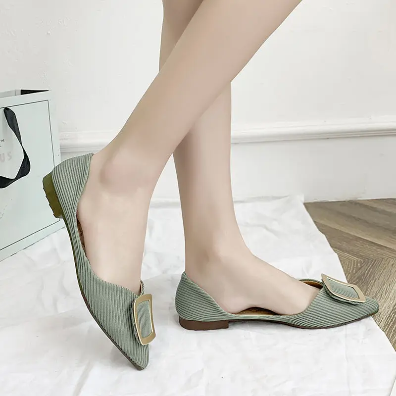 

Women Fashion Sweet Pointed Toe Beige Slip on Flat Shoes Lady Casual High Quality Yellow European Stylish Summer Loafers E6880