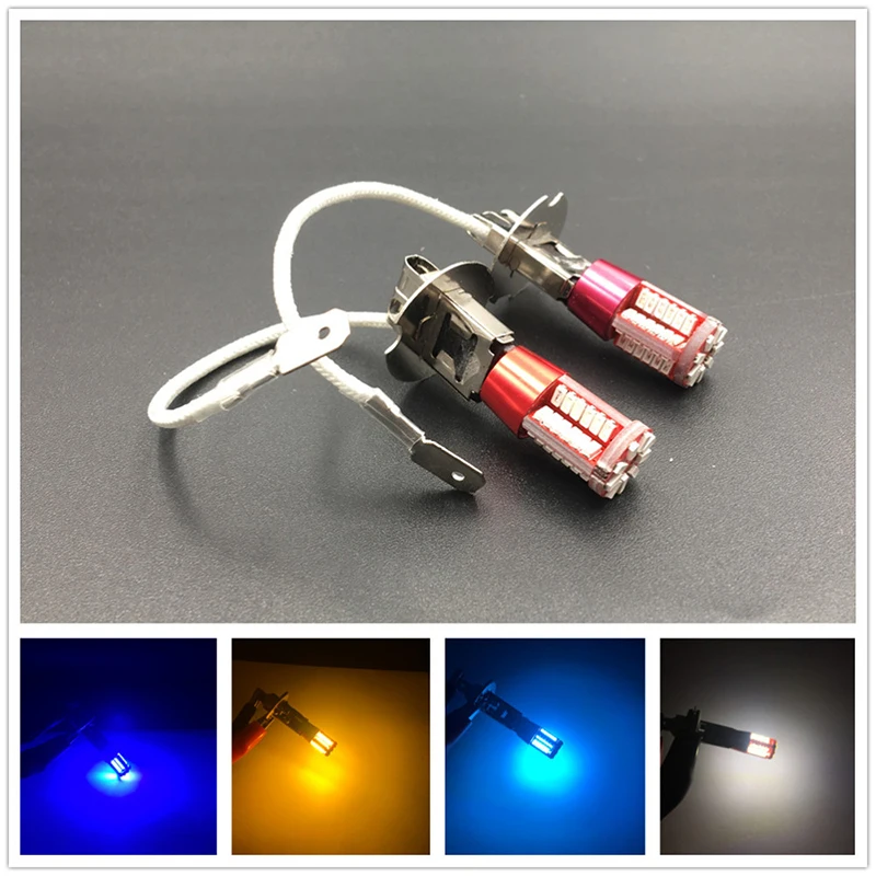 2x H3 супер яркий белый 57 Led 3014 Smd лампочка Автомобильная противотуманная лампа, светильник для дневных ходовых авто источник парковки Янтарный синий