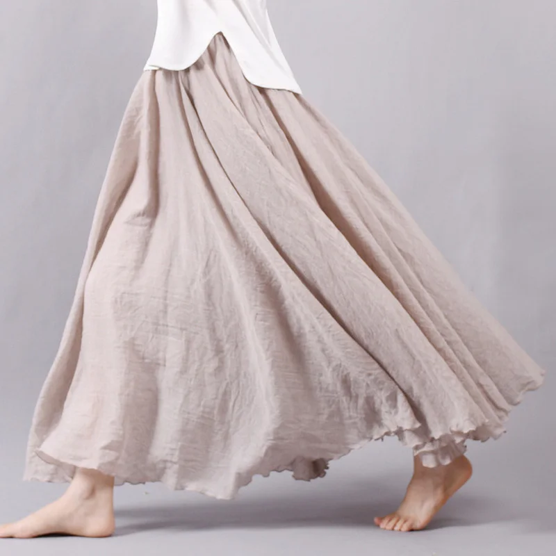 

2021 женские льняные хлопковые длинные юбки с эластичной талией, плиссированные макси-юбки, пляжные винтажные летние юбки в стиле бохо