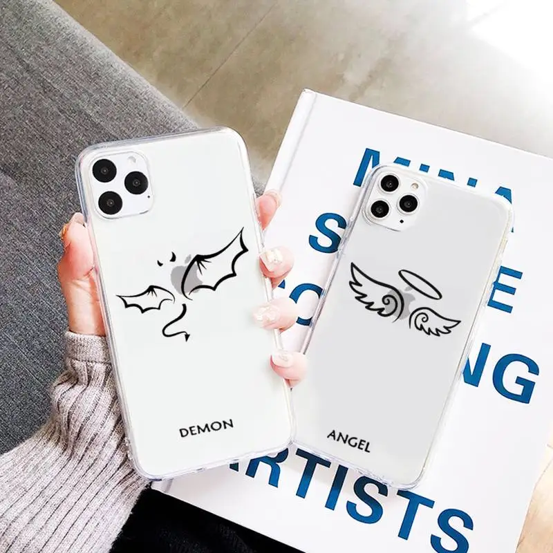 

Demon Angel Couple BFF Cartoon Phone Case Transparent Clear for iPhone 11 12 mini pro XS MAX 7 8 6 6S Plus X 5S SE 2020 XR