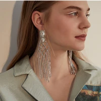 cuier 15cm simple long artificial rhinestone meshed tassel earrings female european and american light luxury style earrings