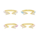 Женское регулируемое кольцо на палец, с Пастельной эмалью, светло-розовое, голубое, фиолетовое, 2 А, в форме слезы, CZ, модное цветное кольцо