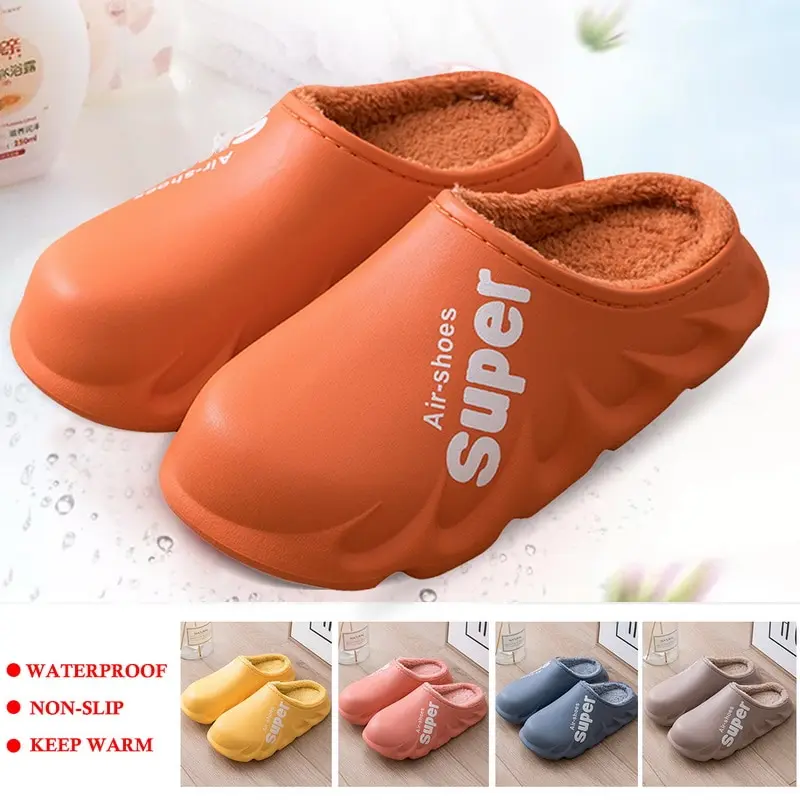

Winter Slippers Warm Women Shoes Waterproof Men Couples Non-Slip Plush Cotton Indoor Outdoor Cozy Home Autumn Thick Heels