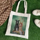 Холщовая Сумка-тоут на плечо для женщин, милая сумочка для покупок с принтом медведя для девушек, Экологически чистая многоразовая тканевая пляжная сумка для покупок