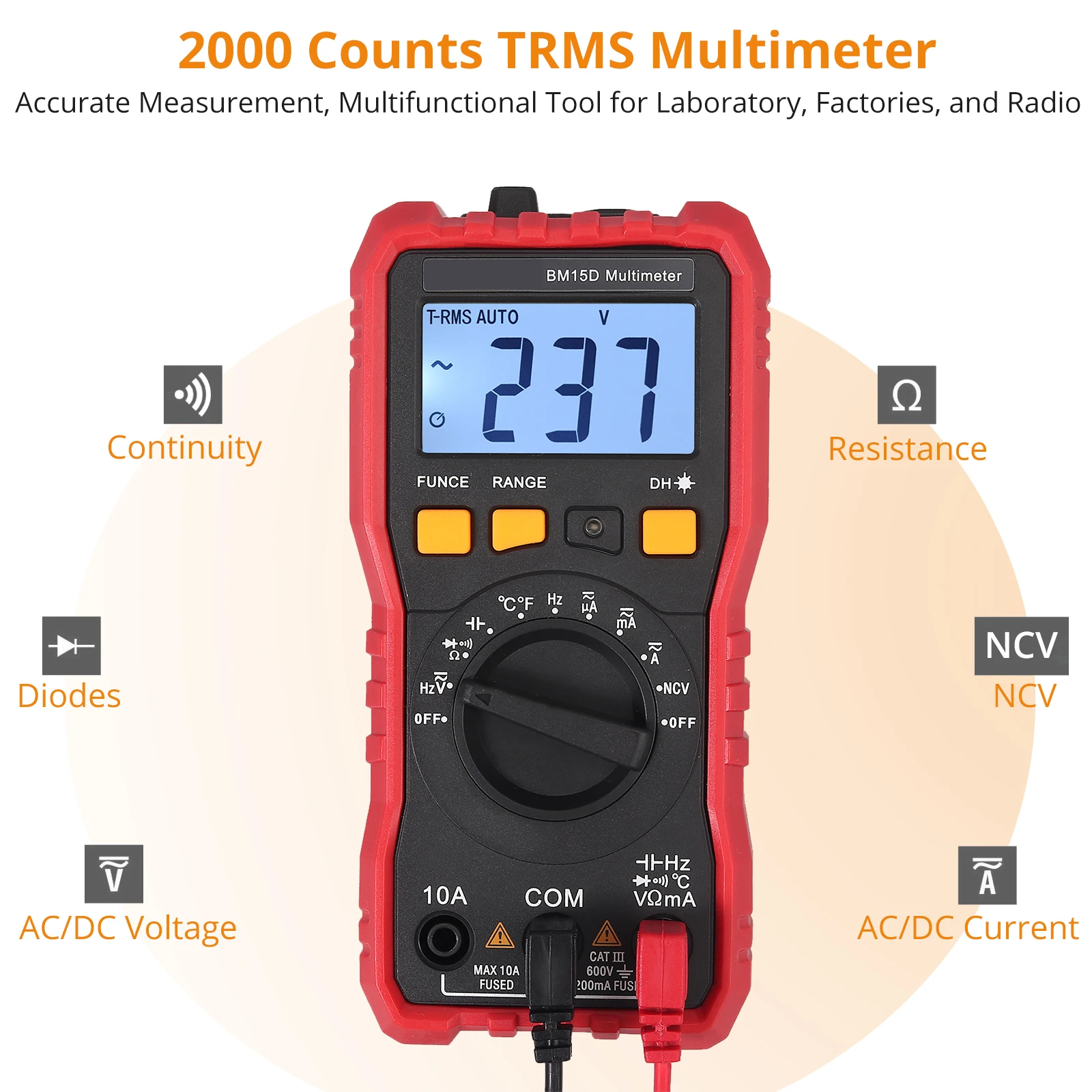 

PROSTER Digital Multimeter 2000 Count TRMS NCV ACVHz AC DC Current Voltage Capacitance Hz Temperature Diode Continuity Test Tool