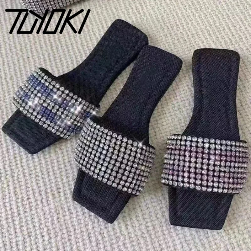 

Tuyoki Women Shoes Slippers Rhinestone Crystal Mixed Color Casual Slides Summer Stylish Ladies Footwear Size 34-40