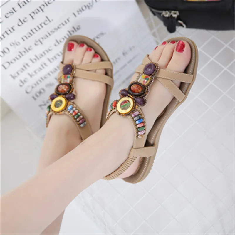 

2019 new national sandals Beaded large flat shoes