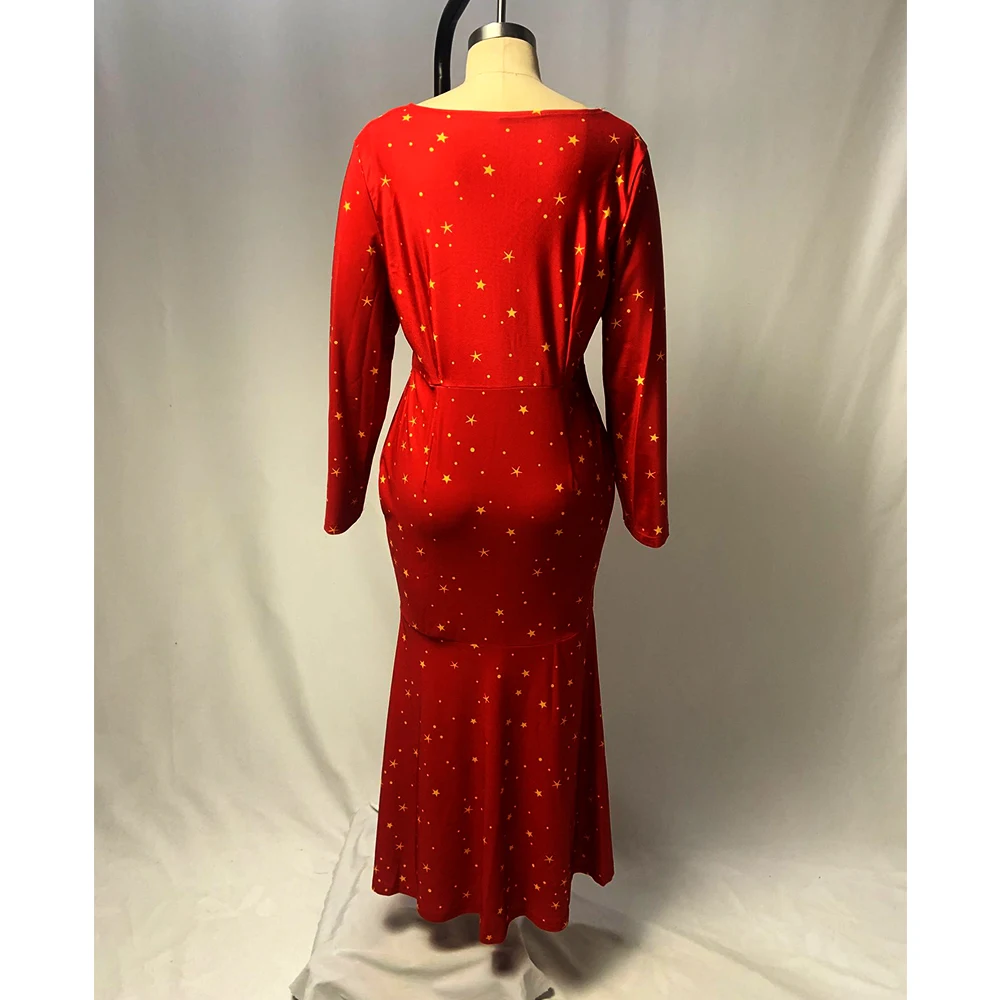 

Women Dress 2021 Spring Elegant Sexy Deep V Neck Banquet Long Party Dress Casual Plus Size Slim Star Print Mermaid Maxi Dresses