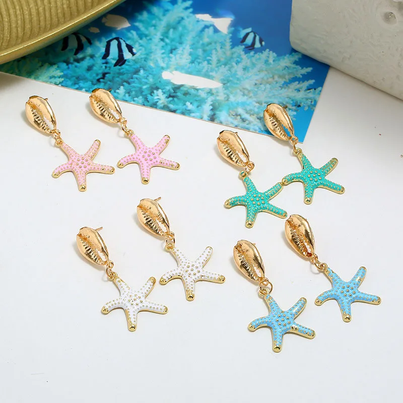 Модные дизайнерские серьги-гвоздики в виде океана золотые металлические